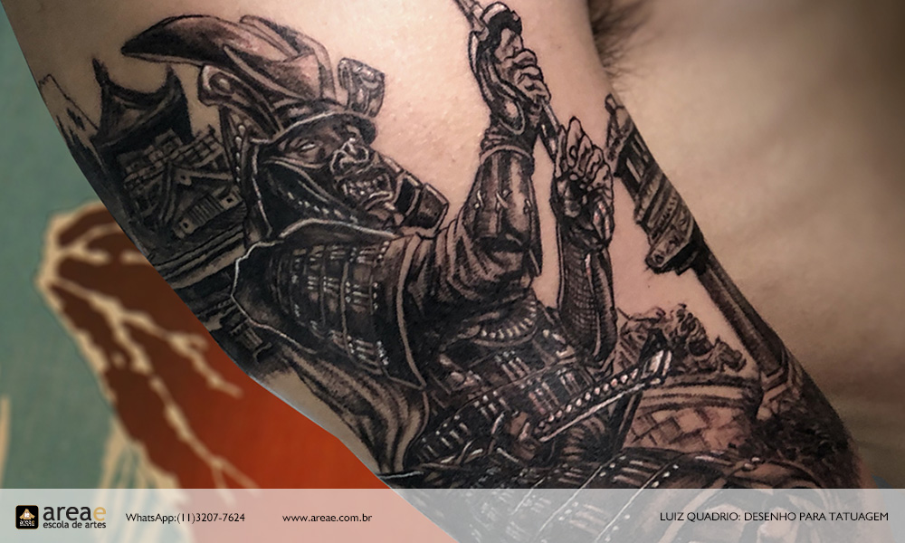 Tatuagem estilo black work do instrutor Luiz Siqueira