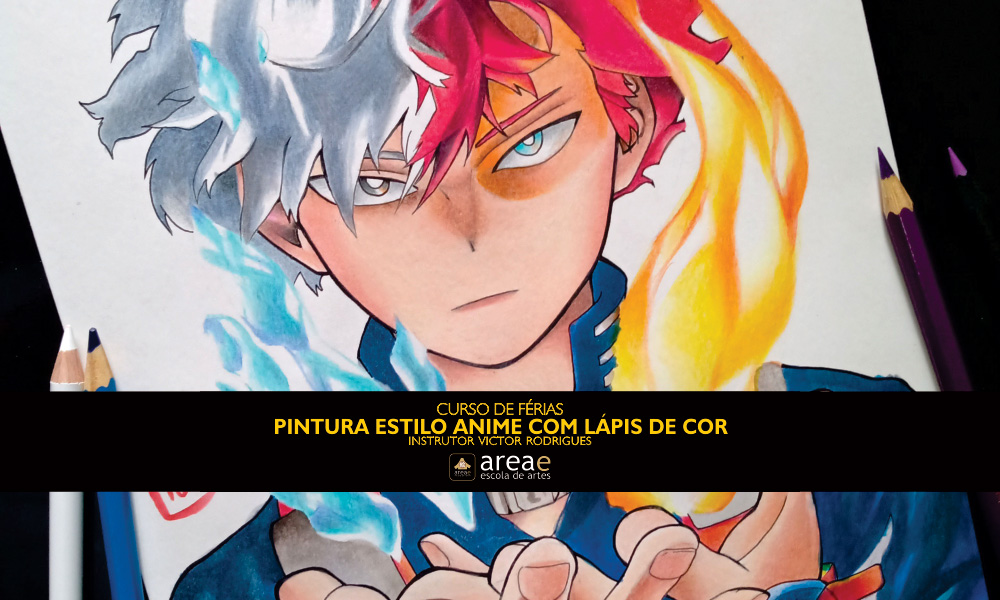 Curso de pintura estilo anime com lápis de cor.